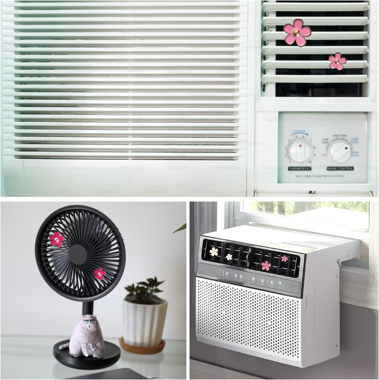 OBTANIM 4 Stück Auto-Lüftungs-Clips, bunte Gänseblümchen, Auto-Lufterfrischer-Clip, Klimaanlagen-Auslass-Clip für Auto-Innendekoration, Zubehör (Schwarz, Weiß, Rosa, Rot, 4 Größen)