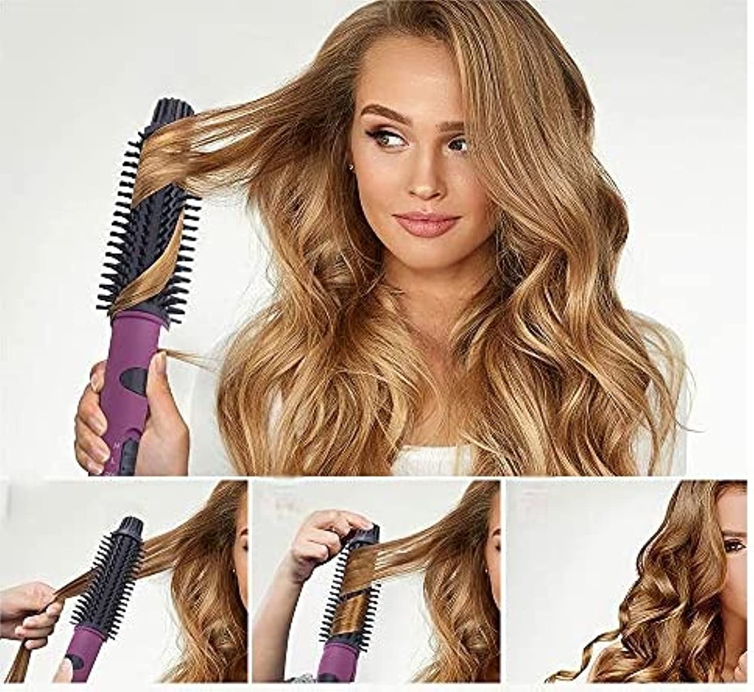 HICITIProfessional Hair Straightens & Curls 2 in 1, Rotating Adjustable Temperature， One-step Rotating Curling iron Straightener ionic Brush Ceramic Coating Lazy Straightener 2 in 1, (PINK)