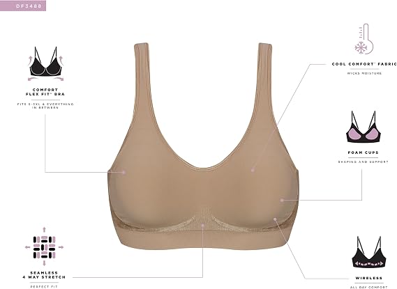 Bali Women's Wireless Bras for Women - Comfort Revolution Wireless Bra - Adjustable & Supportive - Plus Size Women