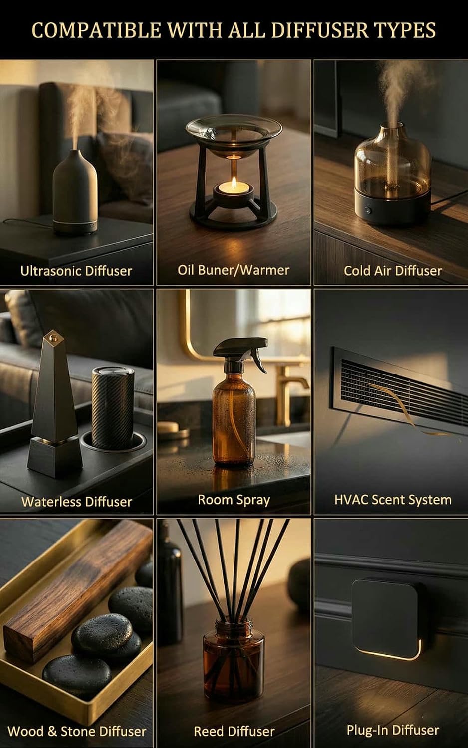 24K Hotel Diffuser Oil Inspired by W Hotel – Fragrance & Essential Oil Blend for Waterless & Cold Air Diffusers – Citrus, Lemongrass, Jasmine – Long-Lasting Aroma – Aromatherapy – 4 Fl Oz Glass Bottle