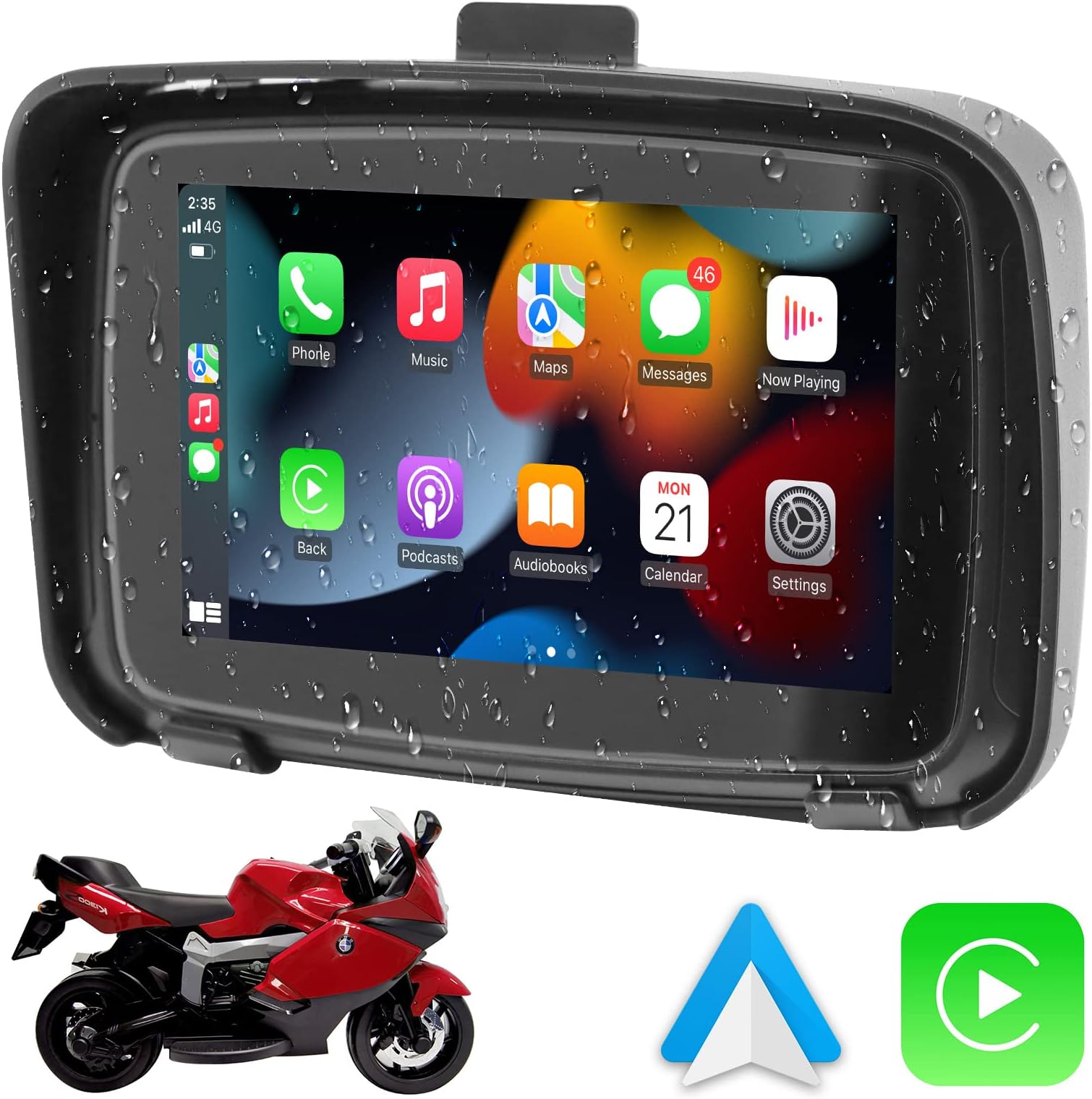 IYING Wireless CarPlay Wireless Android Auto Touchscreen for Motorcycle, Waterproof 5 Inch Touch Screen Device GPS Navigation via CarPlay/Android Auto for Motorbike, Dual Bluetooth