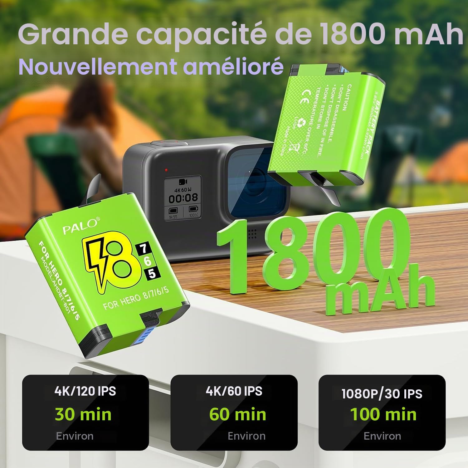 Hero 8/7/6/5 Batterie pour Hero 8/7/6/5 Black avec Chargeur pour Go Hero 12/11/10/9/8/7/6/5 Black - Chargeur de Batterie avec Accessoires, Charge Rapide, Convient à Basse