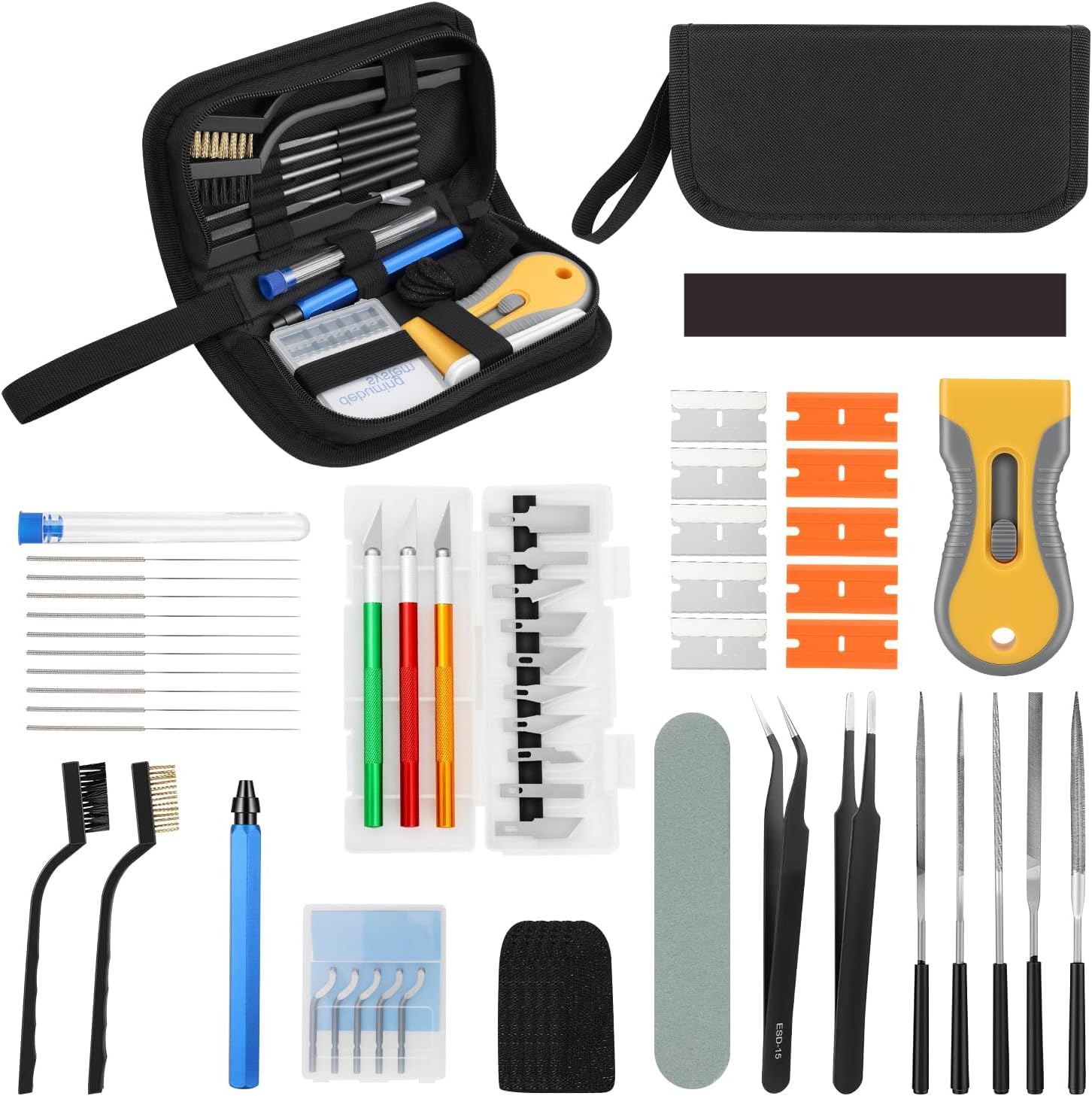 3D Printer Tools Kit - 58PCS 3D Printer Accessories 3D Printing Tool Kit with Nozzle Cleaning Kit, Deburring Tool, Scraper, Files, Carving Knife, Tweezers – 3D Print Tools for FDM/SLA/Bambu lab