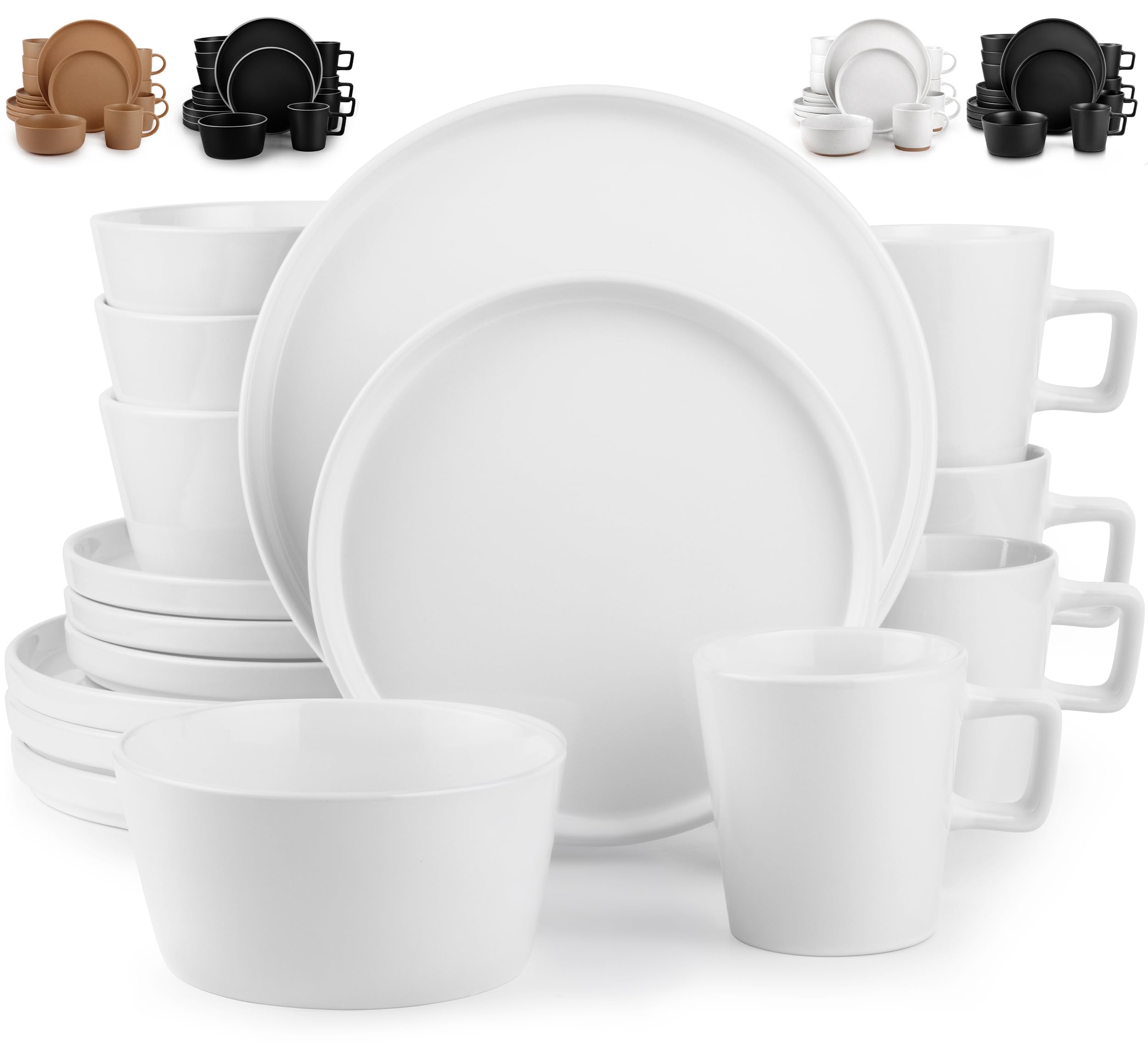 Zulay Kitchen Terra Plates and Bowls Sets, 16 Piece Modern Stoneware Dish Set for 4, Chip and Scratch Resistant Ceramic Dinnerware Set, Microwave and Dishwasher Safe, White