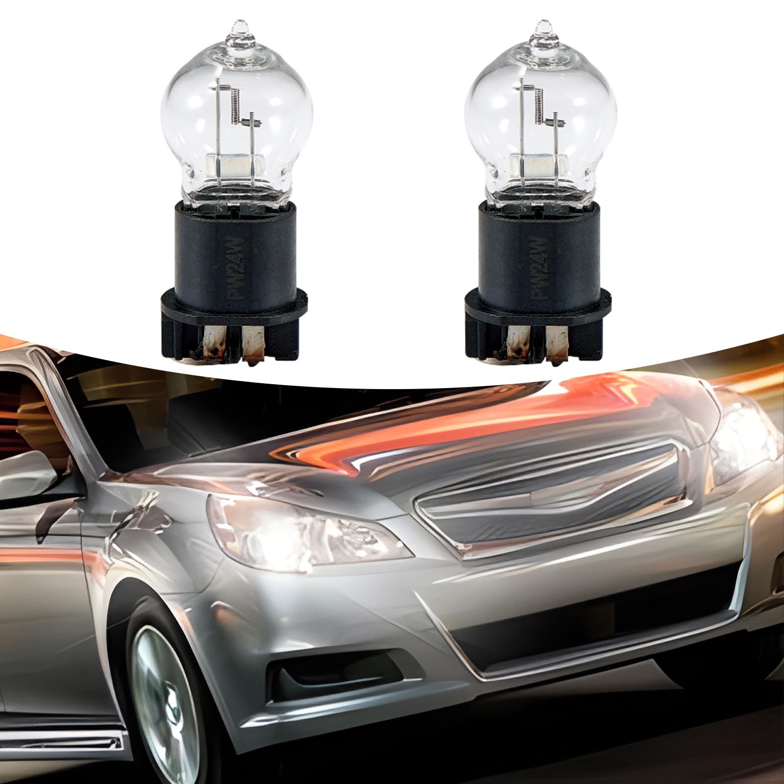 Flygun 2 PCS Car Halogen Fog Light Bulb, PW24W 3200-3500K Clear Light Source UV-resistant Quartz Glass Steering Brake Light, Lighting Replacement