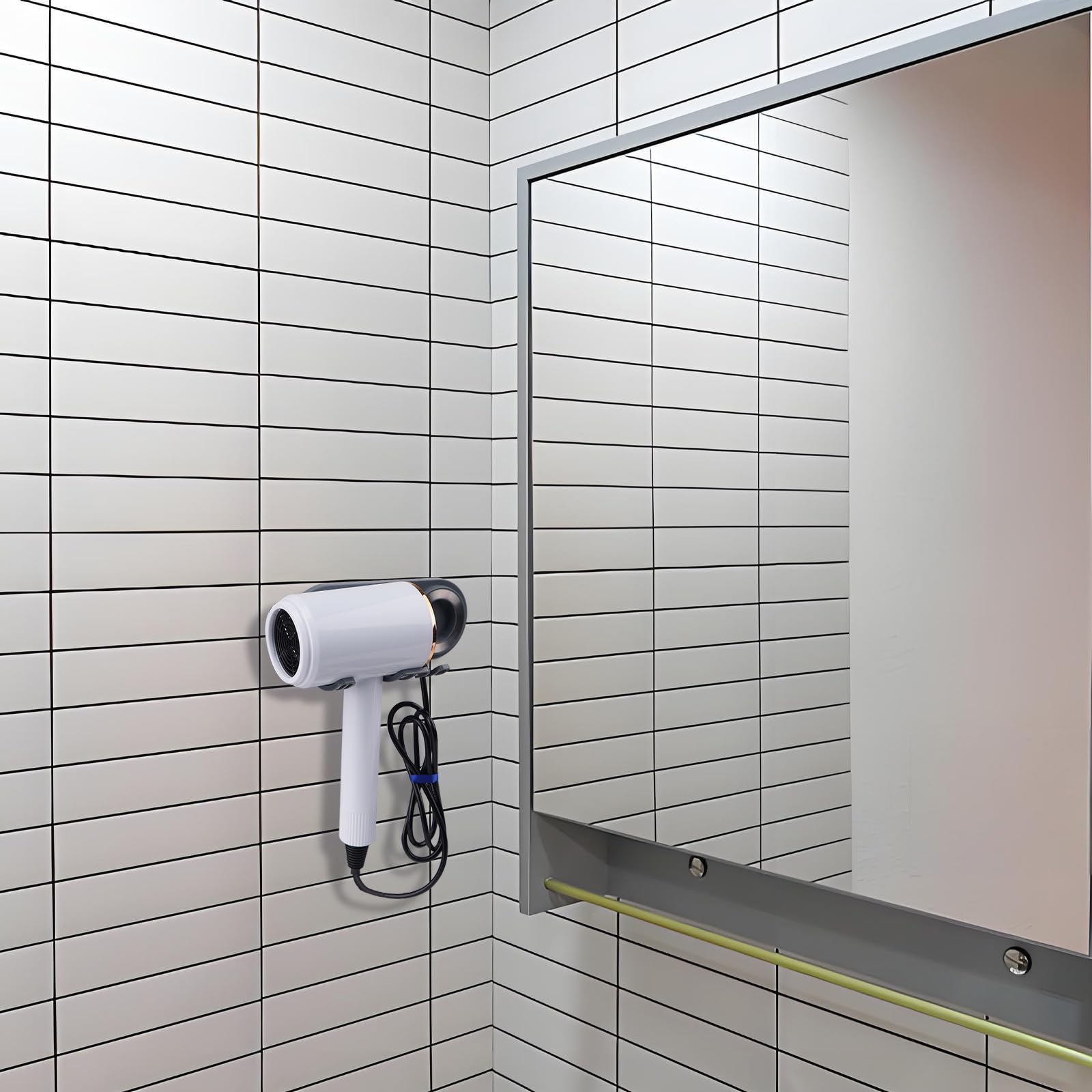 Soporte Secador de Pelo Magnético de Pared con Portaboquillas, Colgador Sin Taladrar, Gris