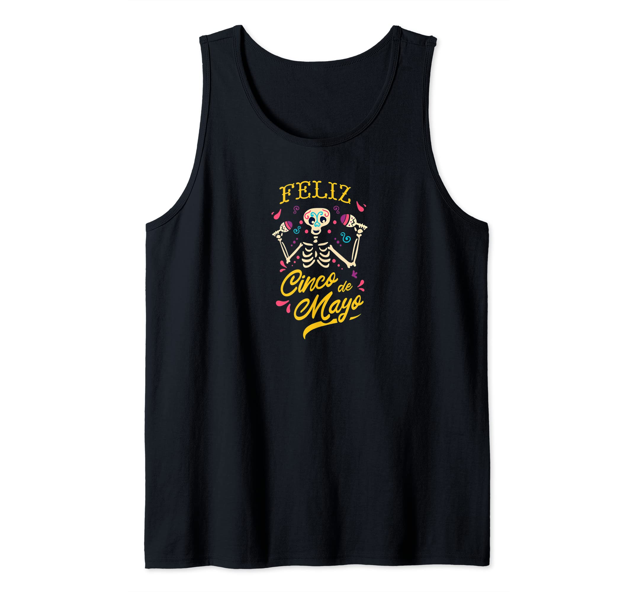5 De Mayo Costume Pancho Skeleton Skull Hombre De Mexico Tank Top, Black