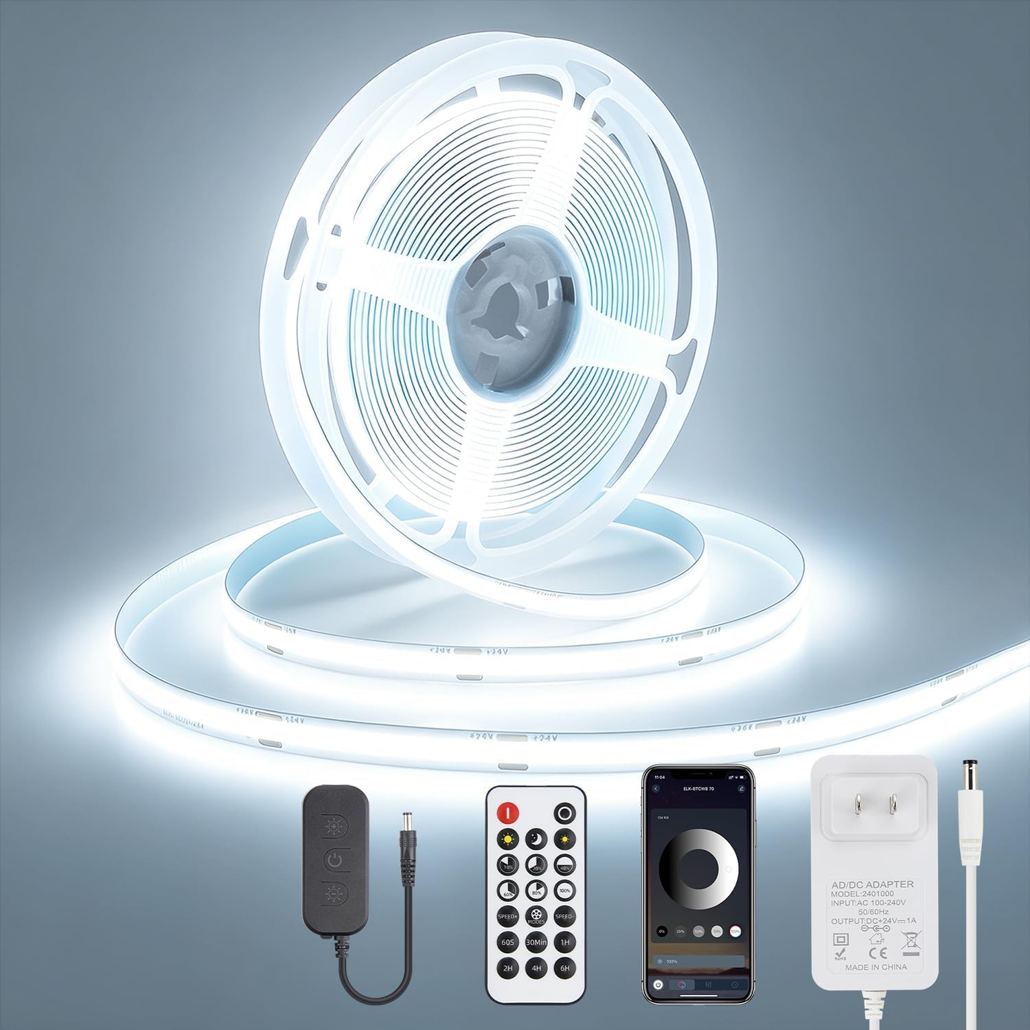 ALITOVE White LED Strip Lights 24V 6500K with Remote Bluetooth APP Control