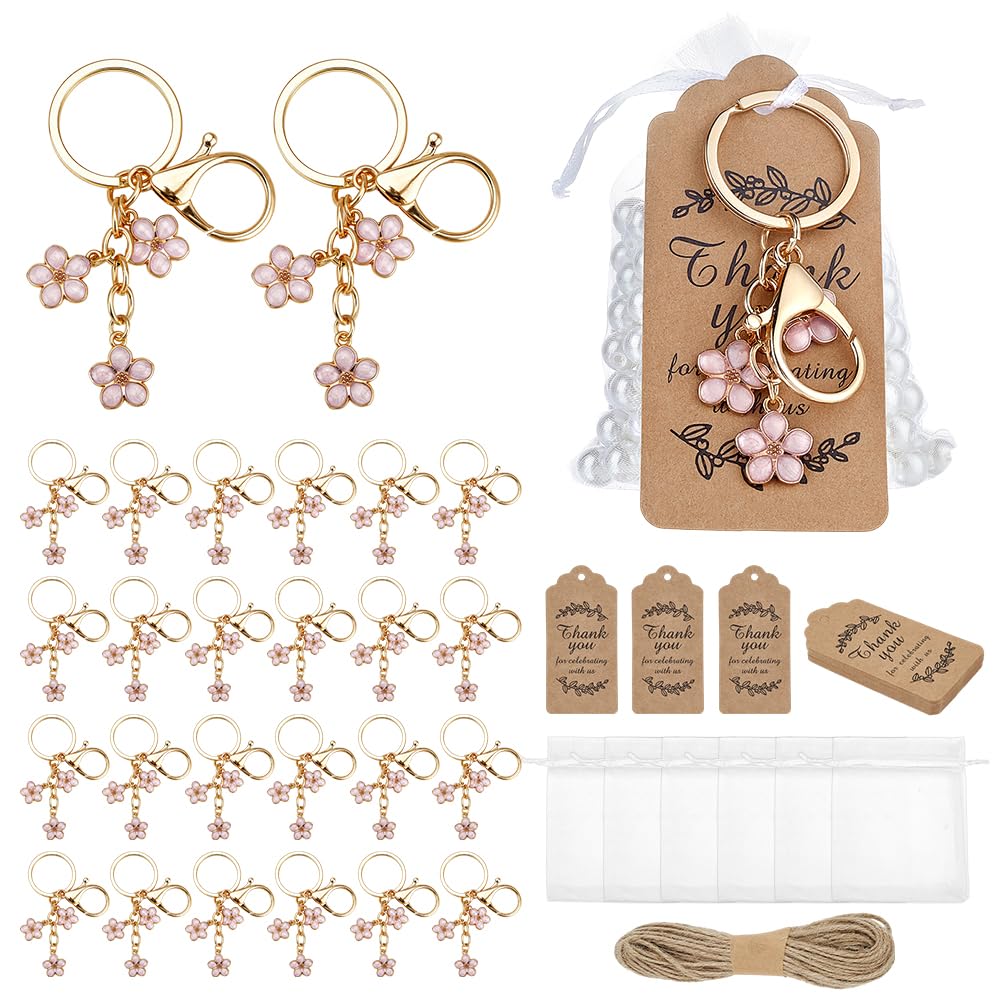 PH PandaHall Set di 30 portachiavi a forma di fiore rosa, con etichette di ringraziamento e cordino di iuta, per Natale, compleanno, matrimonio, souvenir, feste, regali