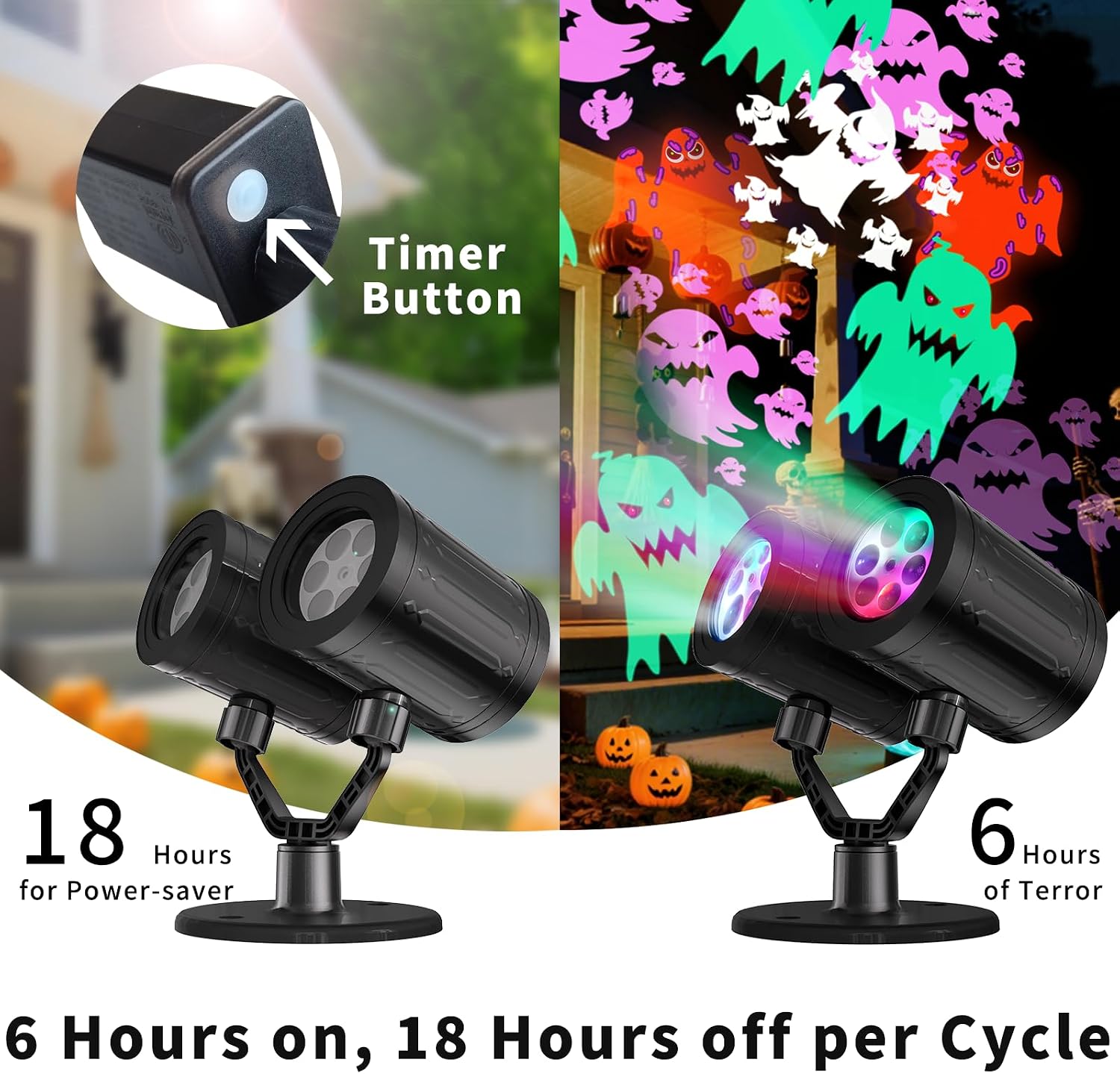Halloween Projector Lights Outdoor Ghost Projector Light with Timer | Waterproof Dynamic Ghost Projector Indoor and Outdoor Double Head Ghost Light Projector for Patio Home Window Wall Decor