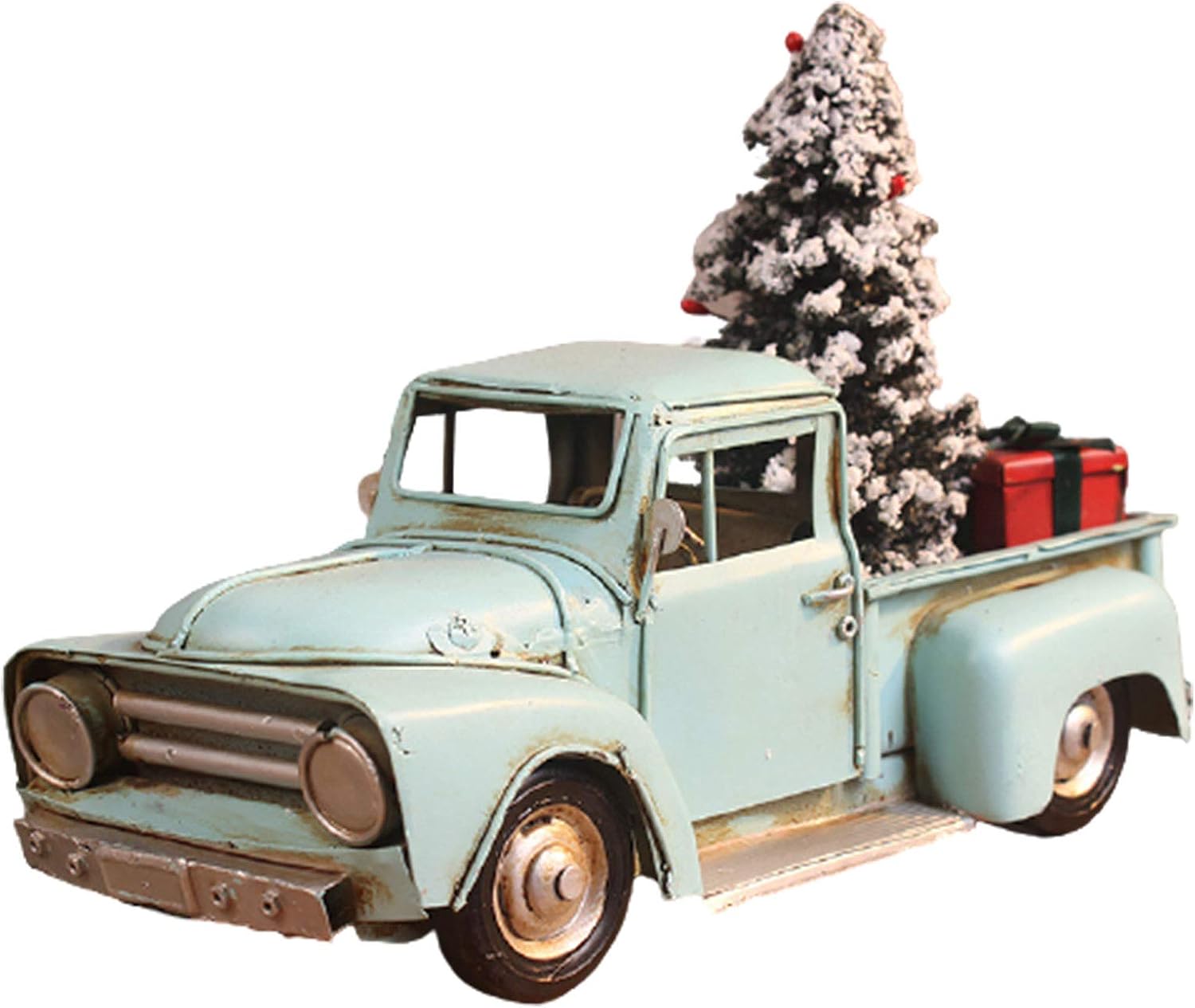 JFF Christmas Vintage Red Truck Holiday Truck with Mini Christmas Trees Ornaments, Table Decor Miniature Home Ornaments Figurine,Blue (Blue)