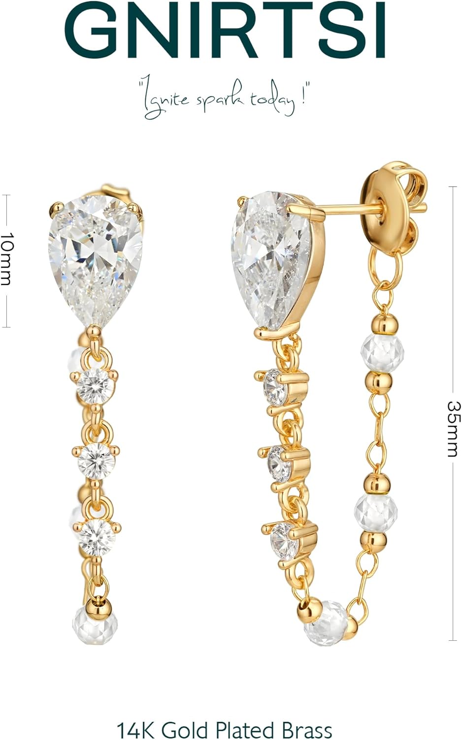 14K Gold Plated Dangle Earrings for Women, Hypoallergenic Long Chain Drop Earrings, Dainty CZ Teardrop Earrings, Trendy Elegant Wedding Jewelry Gifts for Women - Image 5