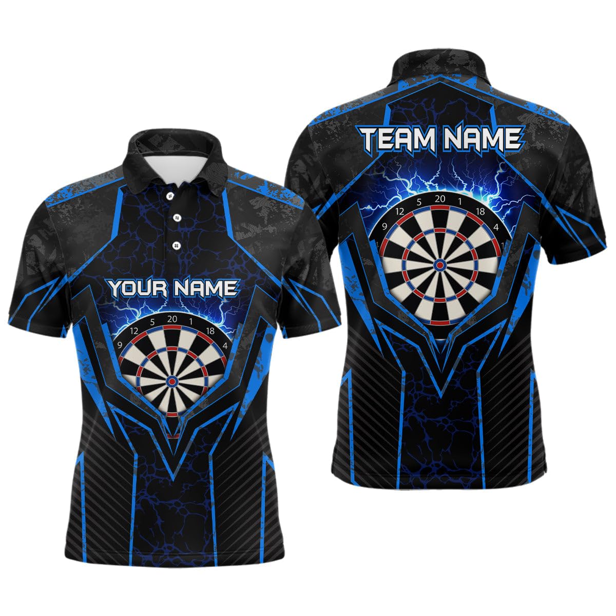 Blaues Blitz-Dartshirt mit Viertelreißverschluss – Individuelles Dartshirt für Herren & Damen – Darttrikots L1398