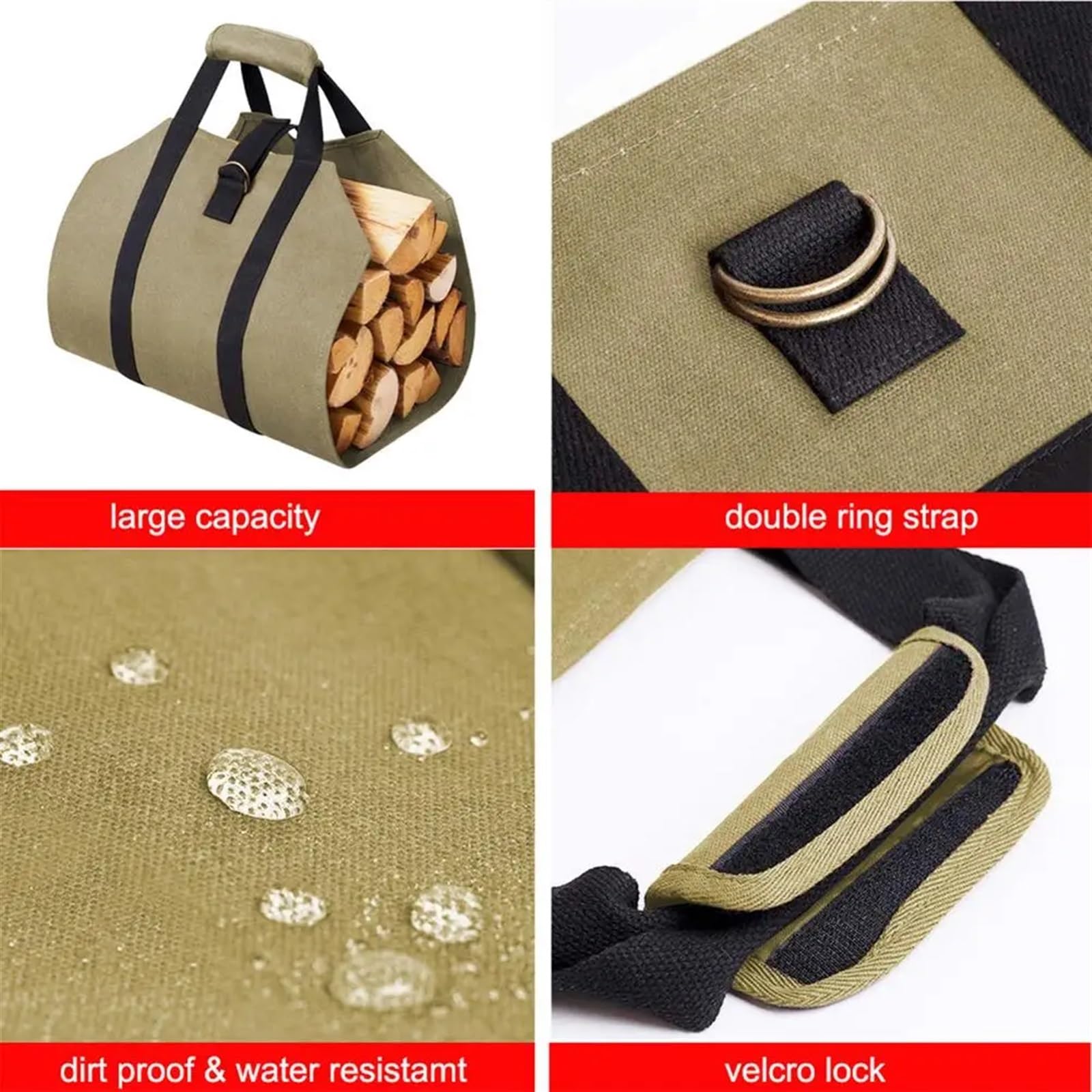 Borsa per legna da ardere Robusta borsa per legna da ardere in tela di legno Porta legna per caminetto da esterno Borsa per il trasporto Borsa per legna da ardere da campeggio Borsa per legna da ard