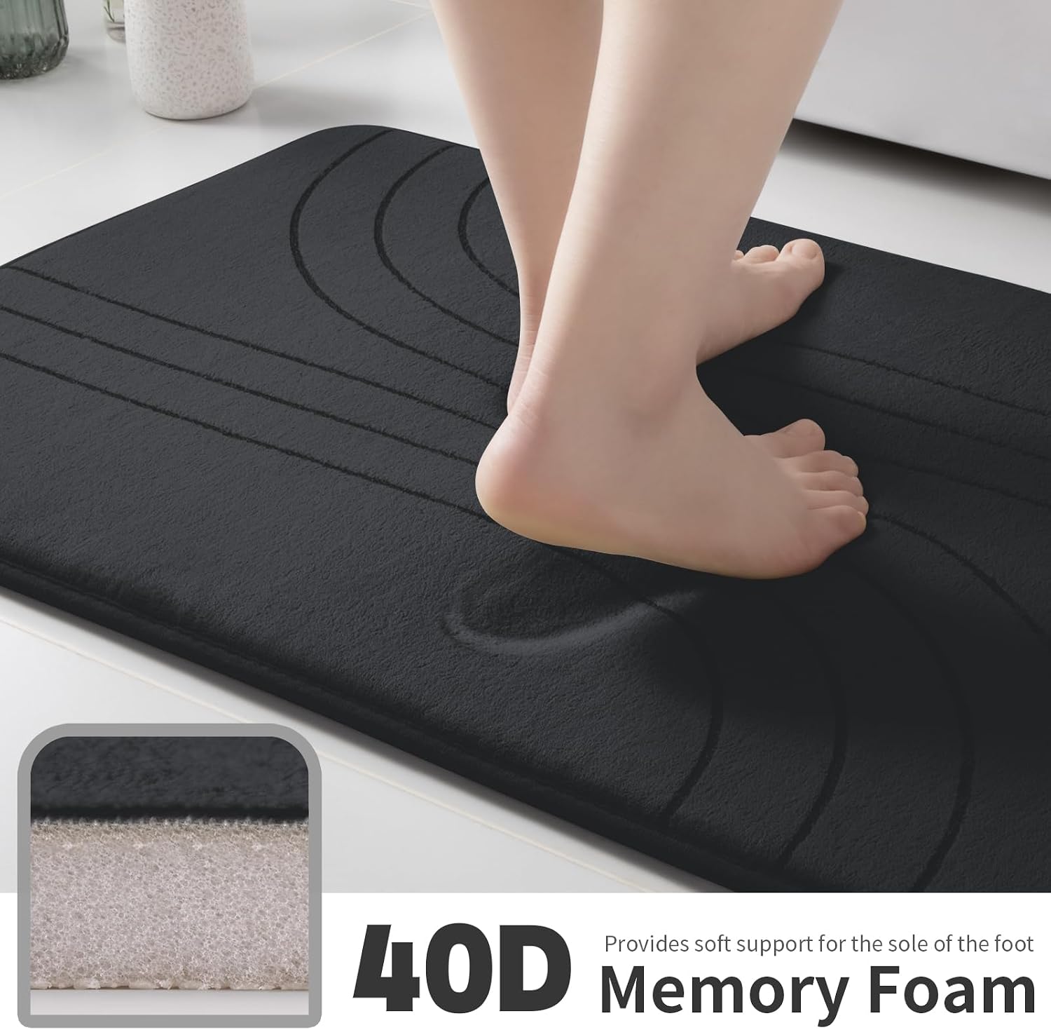 Bathroom Rugs Sets 2 piece, Soft Memory Foam Bath Mat Set, Non Slip Bathroom Mats 2 Piece, Machine Washable Bath Rugs Set for Bathroom, Tub, Toilet and Floor (Black)