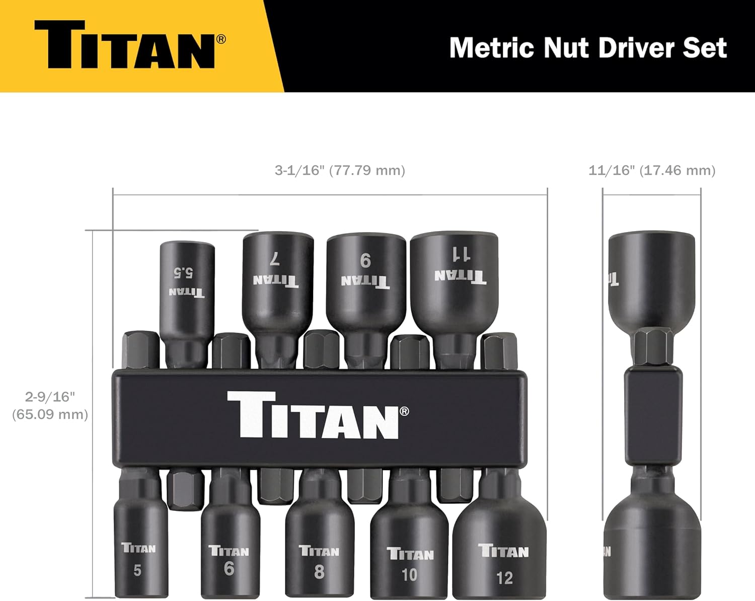 Titan 16297 9-Piece Metric Magnetic Nut Driver Set, Nut Setter Set