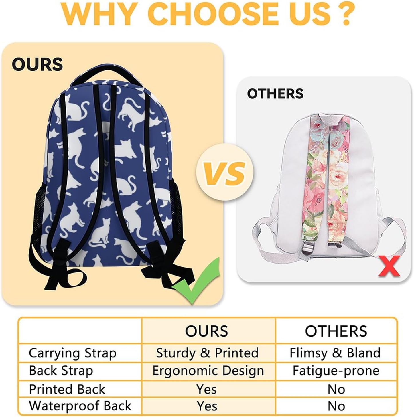 Cat Backpack for Cat Lovers - 16 Inches Aesthetic Backpacks for Kids - Dark Blue Portable Bookbag for Primary School