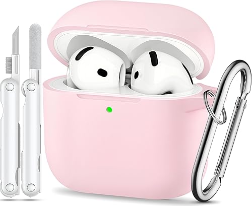Funda para AirPods 4, color rosa con kit de limpieza, funda de silicona suave para Airpod 4, compatible con Apple Airpods de 4ª generación 2024,