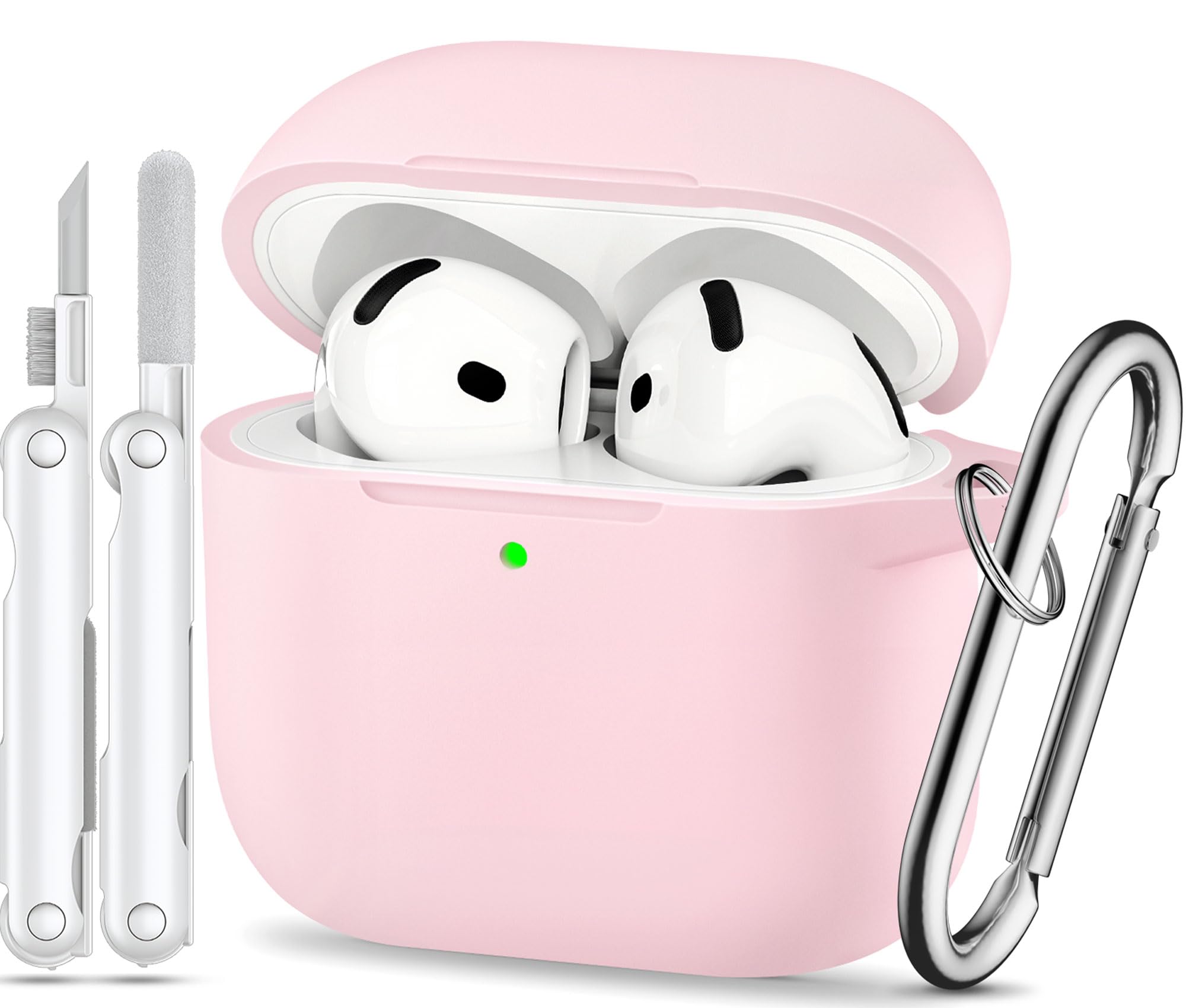 for AirPods 4 Case Pink with 3-in-1 Cleaner Kit & Keychain, Skin-Soft Silicone 360° Full Protection iPod 4 Case Cute Compatible with Apple Airpods 4th Gen 2024 Cover for Women Girly, Lightpink