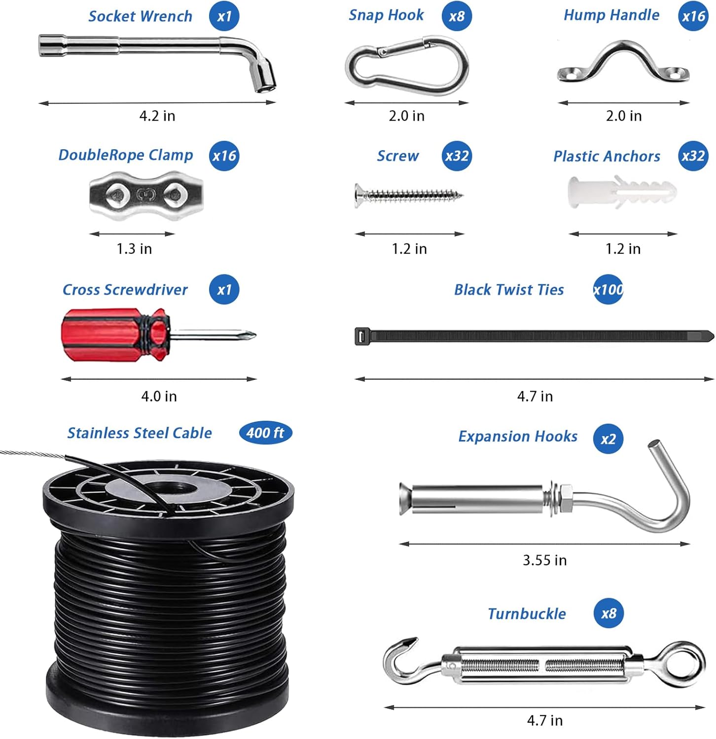 String Light Hanging Kit with 400FT Vinyl Coated 304 Stainless Steel Wire Rope, Globe String Light Suspension Kit, Outdoor Light Guide Wire Kit Included Turnbuckles, Enough Accessories, Use Manual