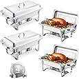 Chafing Dish Set, 8 Qt 4-Pack – No Assembly, Satin Finish Stainless Steel with Full-Size Pans, Lids, Water Pans, Folding Stands & Fuel Tray Holders – Catering Warmers