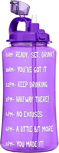 Miniatura 2 de HydroMATE - Botella de agua motivacional de 3 litros con marcador de tiempo, jarra grande sin BPA con popote y asa, reutilizable, a prueba de fugas,