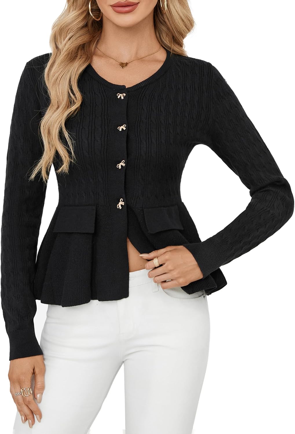 SOFIA'S CHOICE Cardigan Sweaters for Women Button Peplum Top