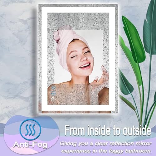 Miniatura 3 de Espejo de baño cuadrado LED con luces de 30 x 20 pulgadas, espejo de tocador iluminado para pared de baño, espejo LED antiniebla, regulable, 3