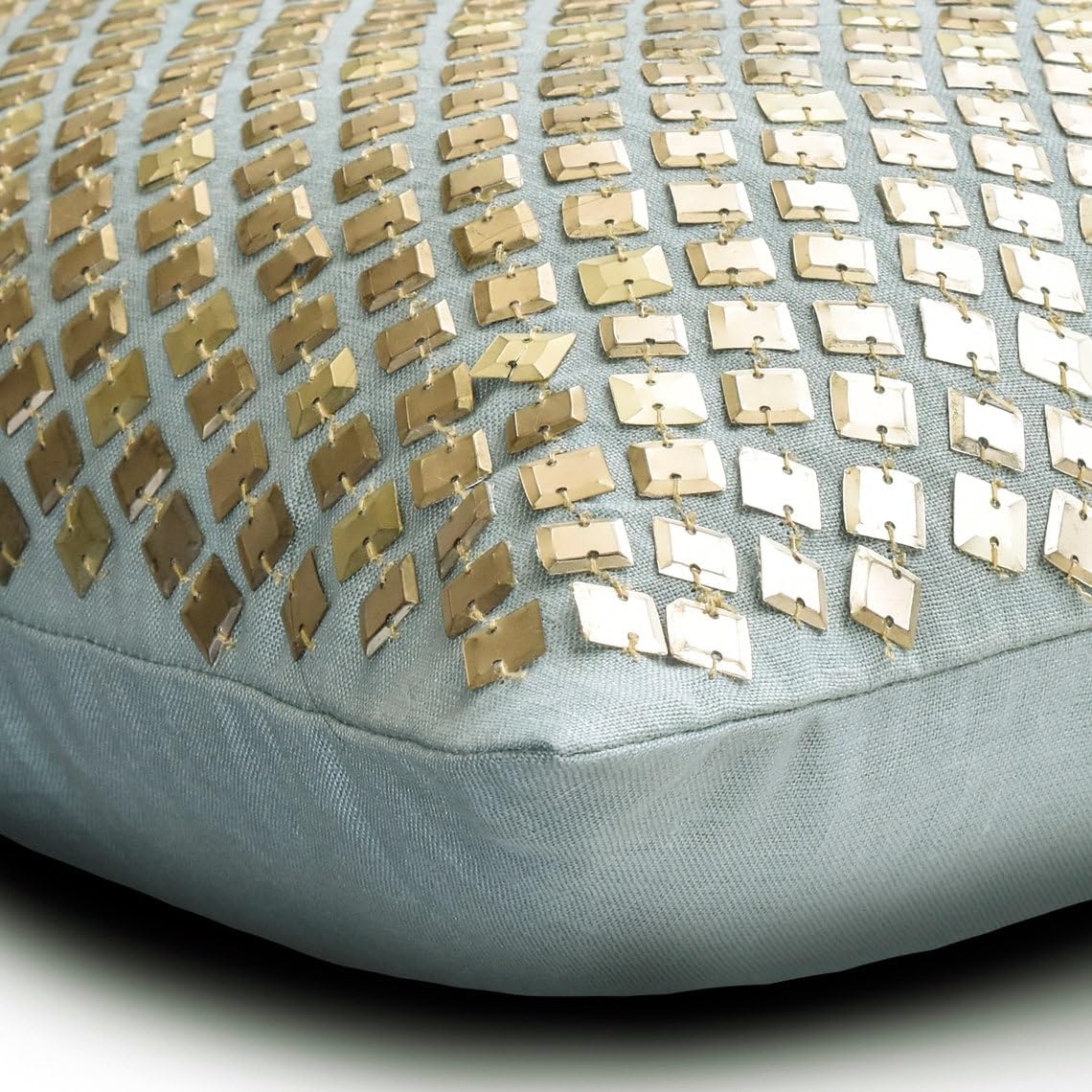 The HomeCentric Decorative Blue Pack of 2, 12"x18" (30x45 cm) Lumbar Pillow Cover, Linen Sequins Oblong Pillow, Geometric Pattern Modern Style - Adele