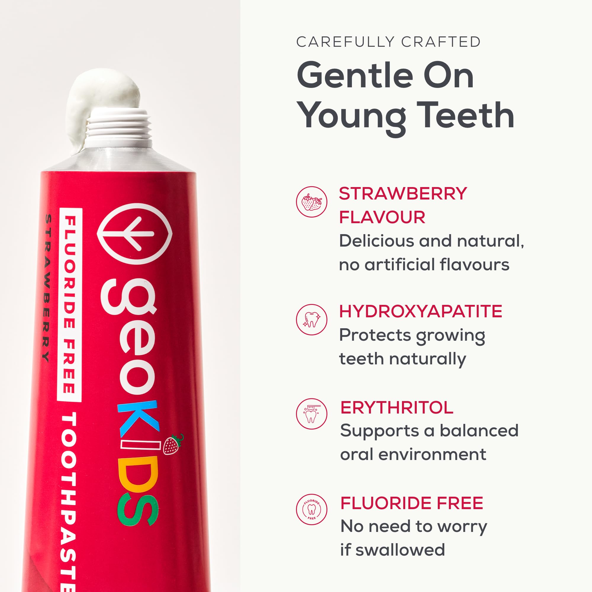 Georganics Kids & Baby - Pasta de dientes de fresa - 75 ml - Sin fluoruro natural con hidroxiapatita - Vegana, sin SLS, sin plástico - Seguro a partir de 6 meses — view 4