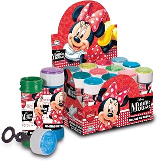 Brasilflex Bolha de Sabão Minnie com Jogo, 60 ml, Multicores, 12 unidades
