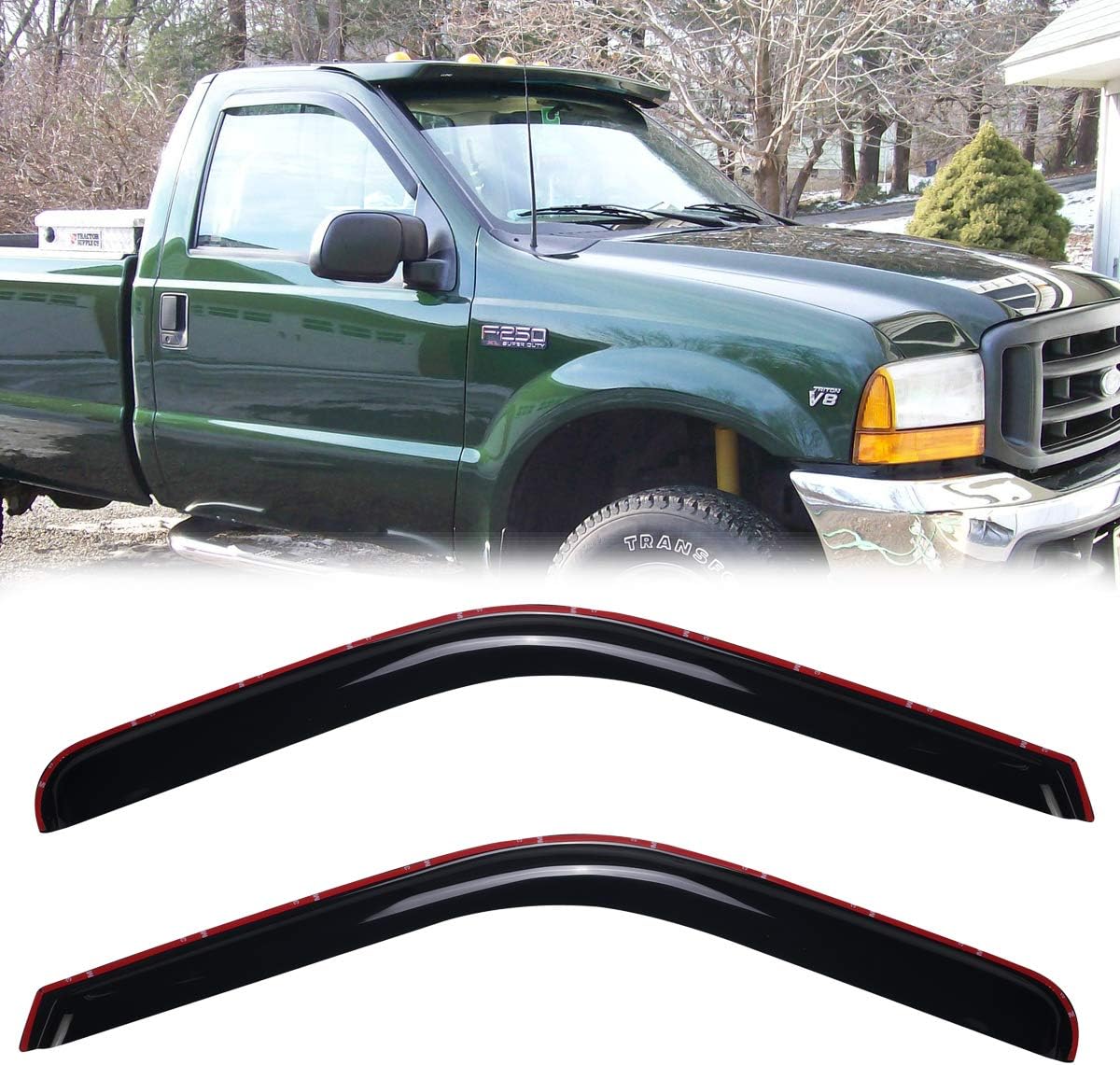 2pcs Sun/Rain Guard Window Deflectors for 99-16 F250/350 Super Duty Cab Window Visors