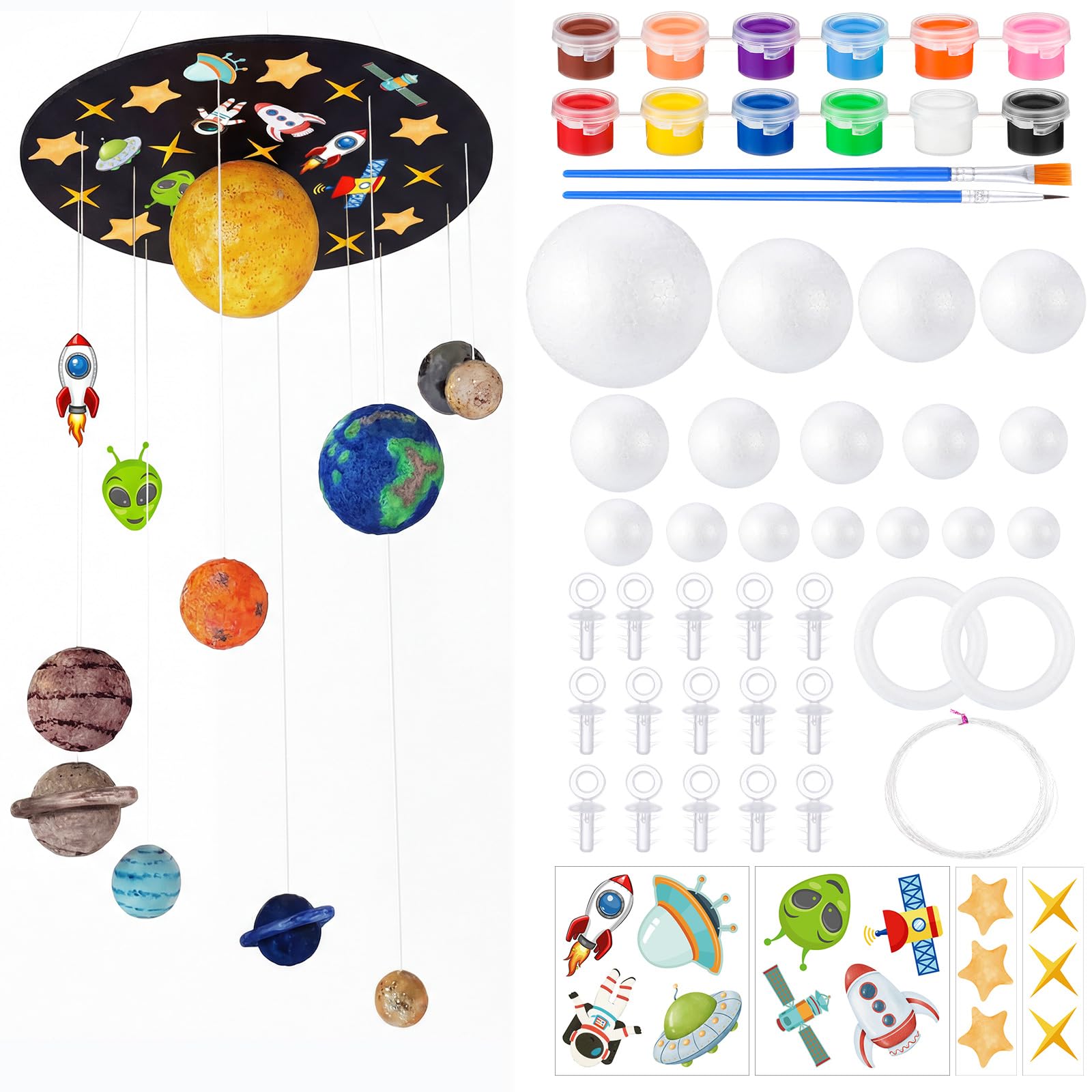 Novabright 87 Pcs Solar System Model Project Kit Include 16 Mixed Solar System Foam Balls 24 Pigment 4 Brushes DIY Polystyrene Spheres Balls for Outer Space Planet Foam Projects