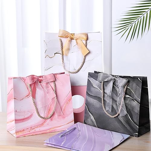 Miniatura 4 de JMANNI Bolsas de regalo, 4 bolsas de regalo de tamaño mediano con cinta de lazo, bolsa de regalo de papel portátil con asas, bolsas de regalo de