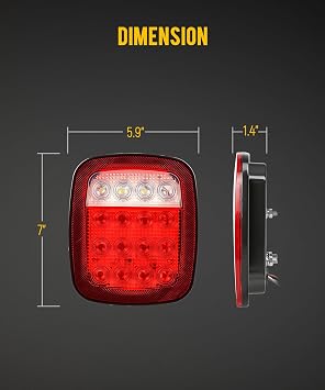 Partsam 2x Universal 16 LED Stop Tail Turn Signal Backup Reverse Brake Clearance Marker Lights Lamps Red/White Replacement for Jeep YJ JK CJ Truck Trailer Waterproof 12V