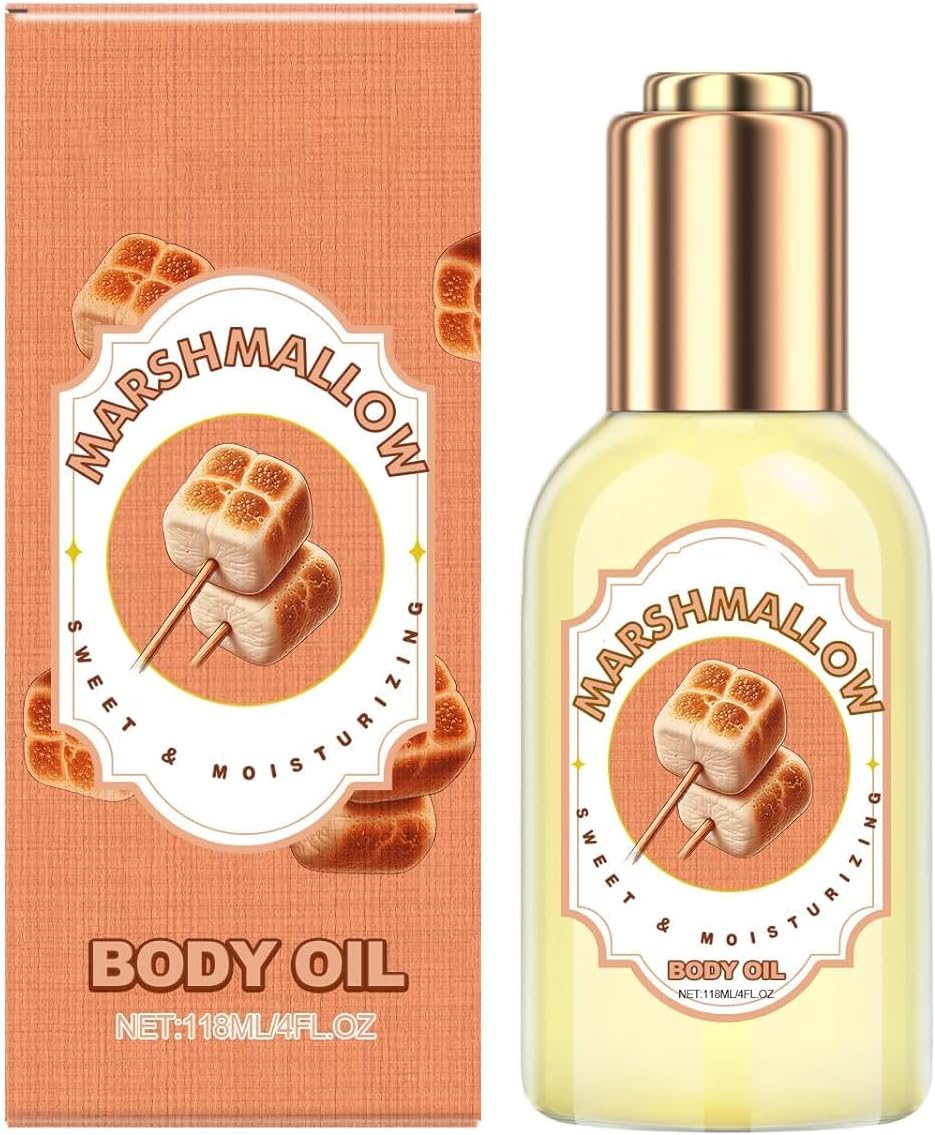 Marshmallow Body Oil with Squalane & Vitamin E - Hydrating Moisturizer for Dry Skin, Long-Lasting Fragrance, Post Shower & Massage Oil, Travel Size