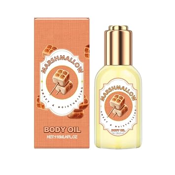 Marshmallow Body Oil with Squalane & Vitamin E - Hydrating Moisturizer for Dry Skin, Long-Lasting Fragrance, Post Shower & Massage Oil, Travel Size