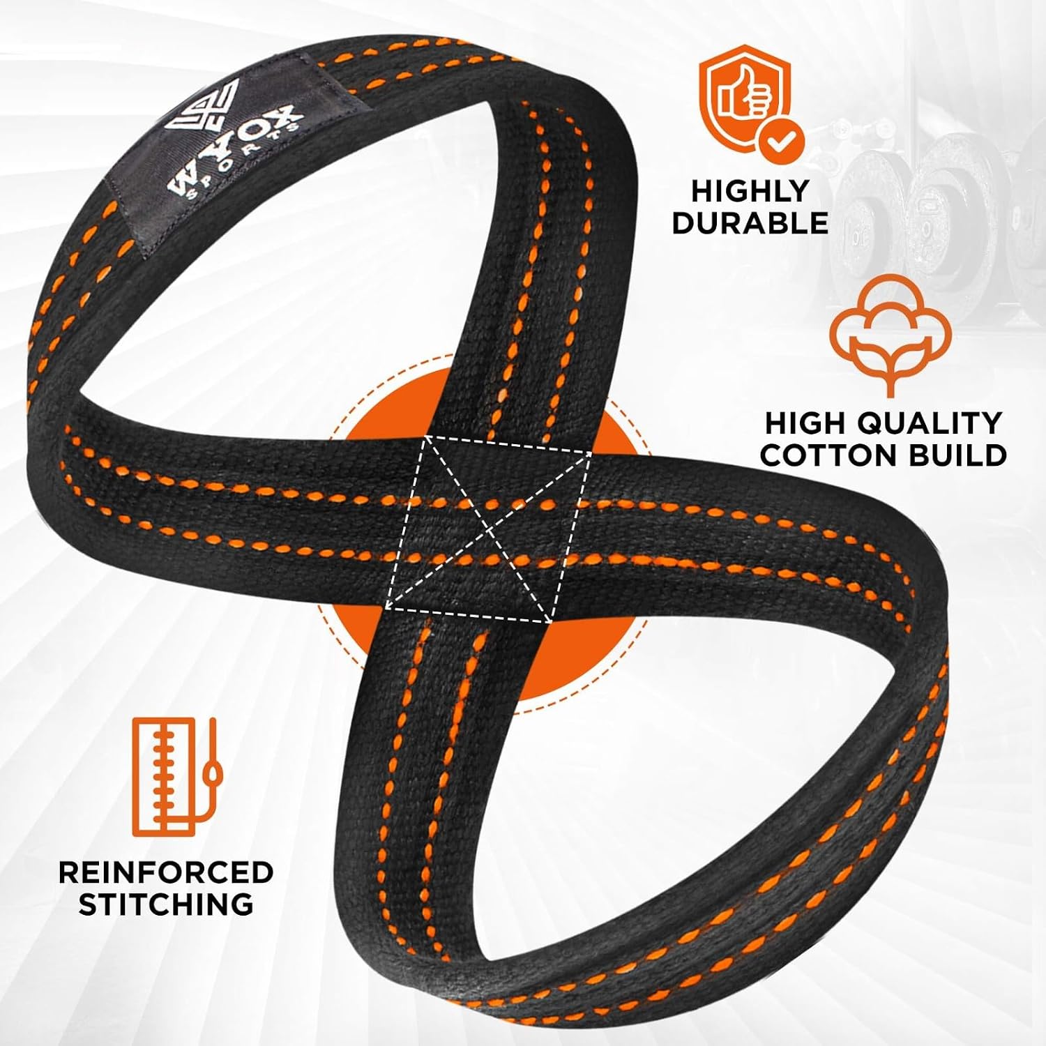 WYOX Figure 8 Lifting Wrist Straps for Weightlifting – Heavy Duty Padded Neoprene Wrist Support, Powerlifting & Strength Training Lift Straps for Deadlifts, Pull Ups, Rows, Shrugs, Gym Training Hand Grip Support for Bodybuilding image 2