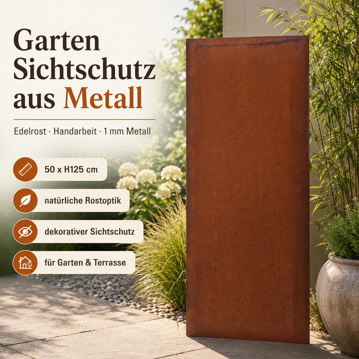Edelrost Garten Sichtschutz aus Metall Rost Gartenzaun Gartendeko Edelrost Sichtschutzwand 1mm 031506-1 B75*H150cm