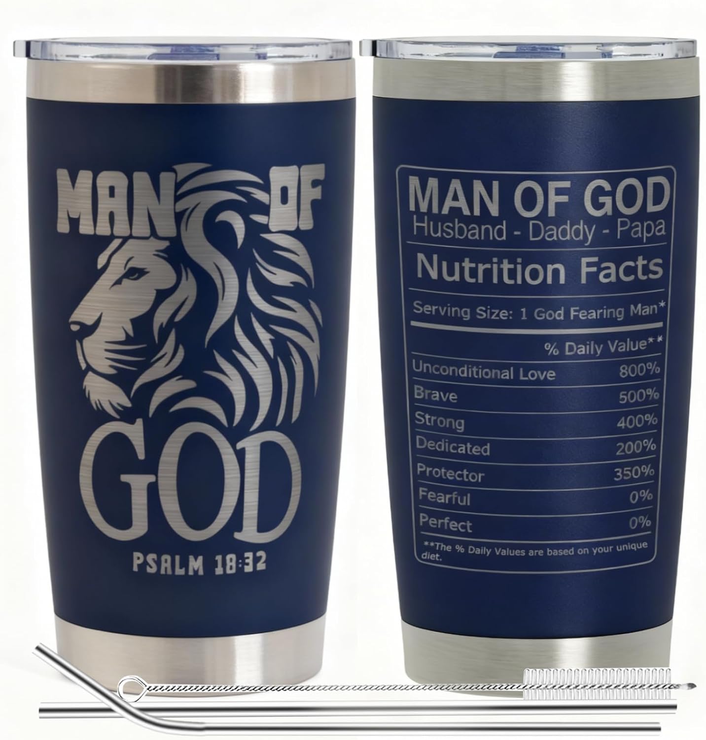 Christian Gifts for Dad, Papa, Husband - Man of God Christian Tumbler for Father or Men with Psalm 18:32 - Faith Based Birthday or Father’s Day Gift for Dad, Papa, Husband
