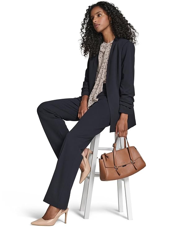 Calvin Klein Women's Collarless Open Front Ruched Sleeve Blazer, Navy, 14 by Calvin Klein - Used condition - Image 5