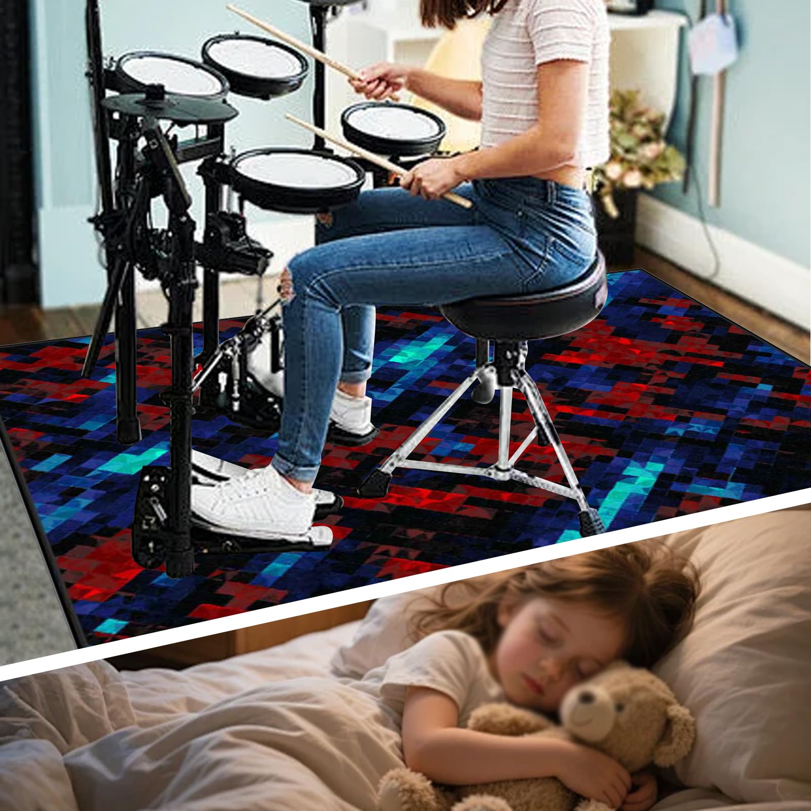 170 x 140 cm Dywan z baterią elektroniczną Dźwiękoszczelny Antypoślizgowy Dywan Pochłaniający Akustyczny Profesjonalna mata do instrumentów muzycznych do instrumentów muzycznych do gitary basowej