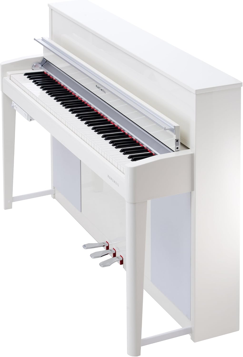Side view of the Kurzweil CUP2 Digital Piano, highlighting its sturdy stand and pedal unit.