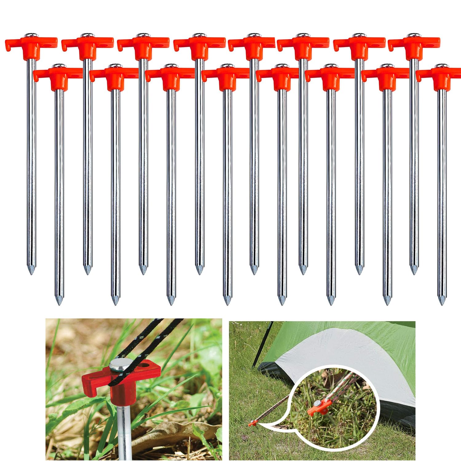Eyesome Heavy-Duty Storm Proof 16 Pack Galvanized Steel Rust Proof Tent Pegs – These Steel Hard Ground Pegs are Ideal for a Hard and Rocky Ground