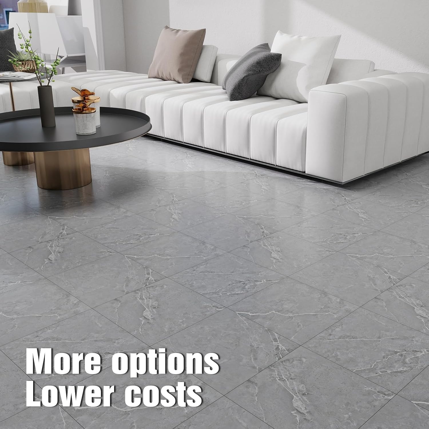 Peel and Stick Floor Tiles 10-Pack,Grey Marble Pattern Flooring,12"x12" Self Adhesive Waterproof Vinyl Flooring DIY for Kitchen Bathroom Dining Room Bedroom Living Room Laundry,Cover 10 Sq.Ft