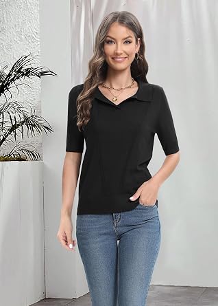 Urban CoCo Women's Casual Summer Short Sleeve Sweater Button Down V-Neck Knitted Crop Tops