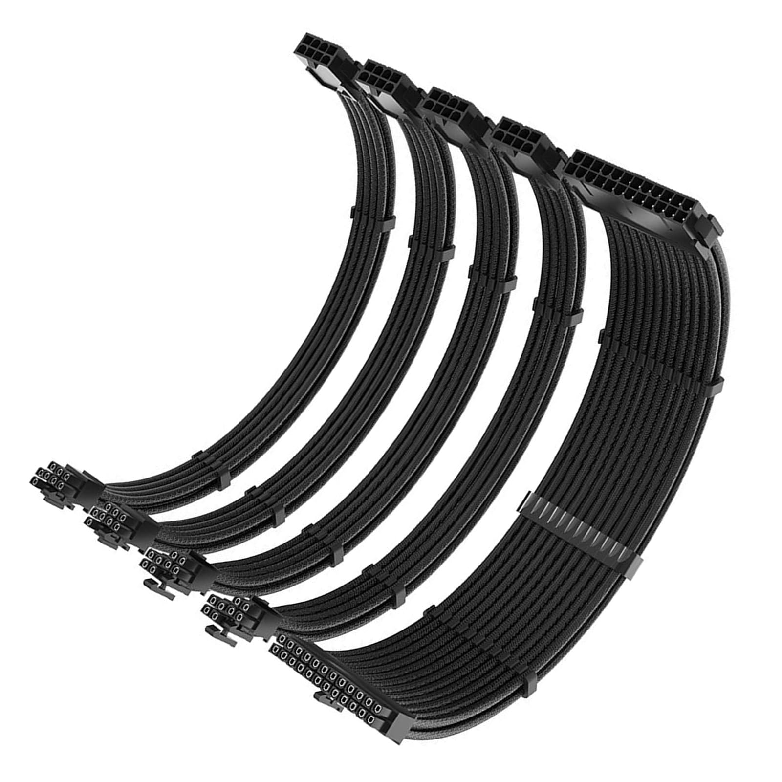 Lot de câbles d'extension d'alimentation 24 broches 1 x 24 broches / 2 x 8 broches (4 + 4) / 2 x 8 broches (6P + 2P) cordons gainés PCIE avec peignes, câbles de construction noirs