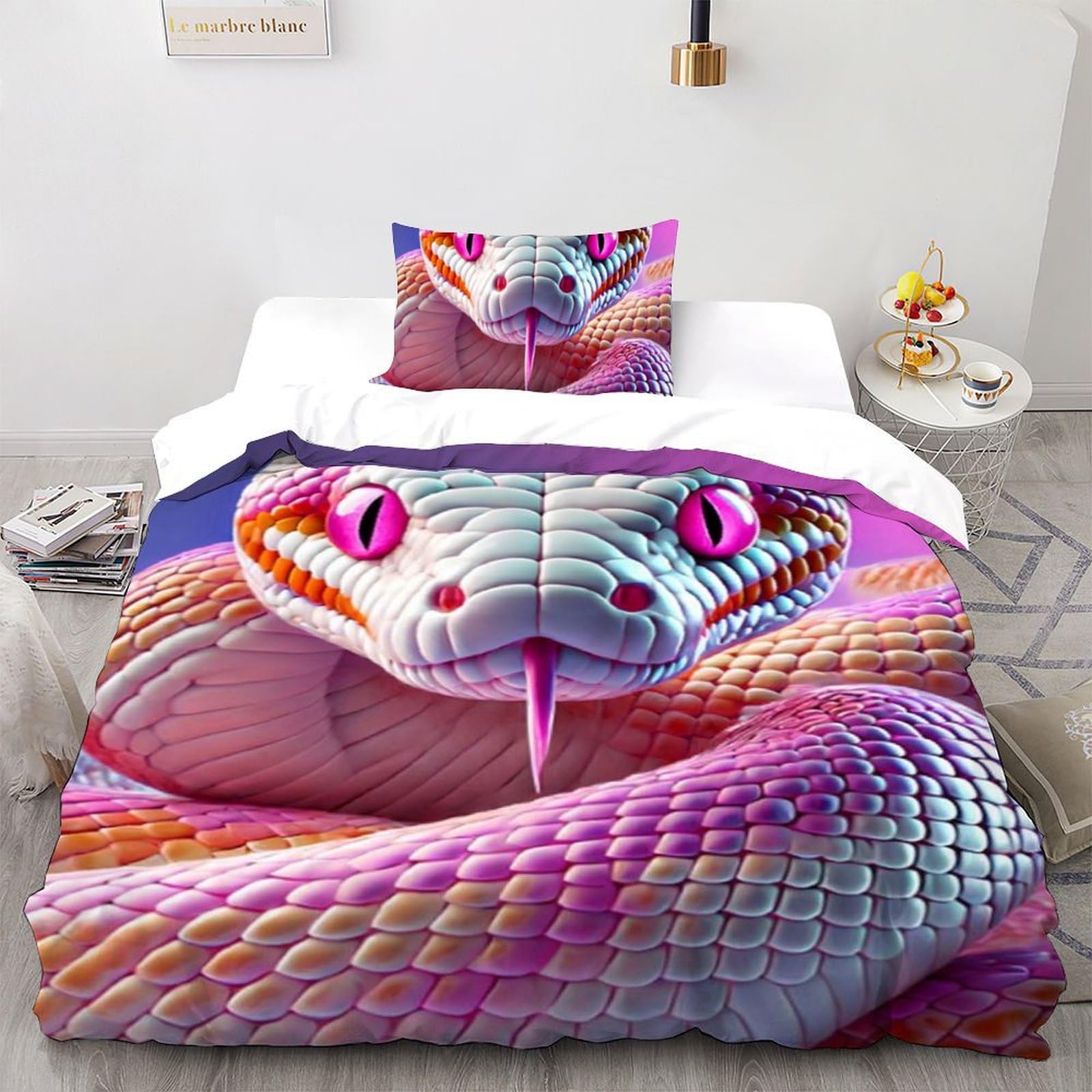 Housse couette serpent rose microfibre anti-plis literie 135x200 enfant
