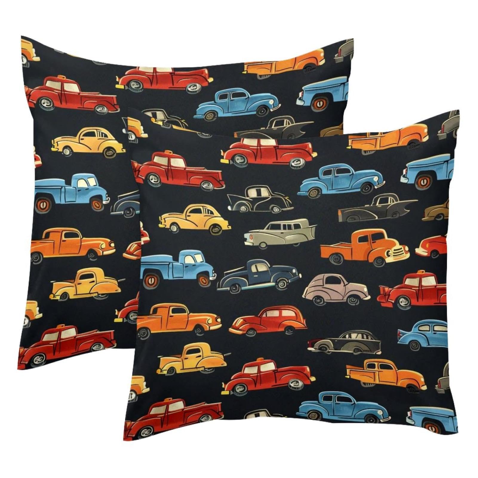 Housse de coussin vintage en velours doux 50x50 cm lot de 2 motif voiture pour canapé salon