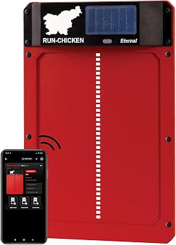RUN-CHICKEN Door Eternal Solar Automatic Chicken Coop Door with Built-in Solar Power & Battery Backup, Smart App & Timer Control, Weatherproof Aluminum, Predator-Proof, Easy to Install Red